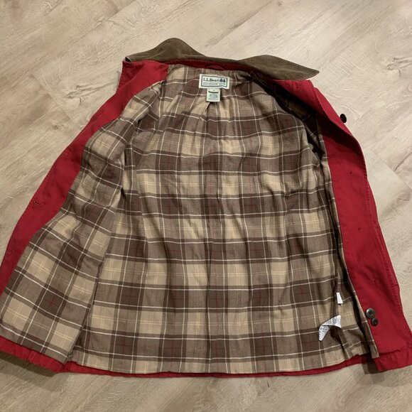 Vintage LL Bean Chore Jacket Red Canvas Flannel Lined Corduroy Trim Women's Med - Picture 5 of 8